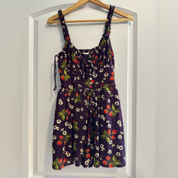 Urban Outfitters Tate Burgundy Strawberry Floral Romper - Picture 5 of 7